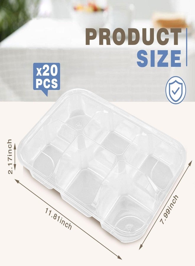 Mysora 20 Pack Bento Snack Containers 6 Compartment Disposable Meal Prep Lunch Container with Lid 11.8 x 8 Inch Clear Divided Snack Box Lunchable Veggie Tray for School Office Work Travel Picnic Party - Image 2